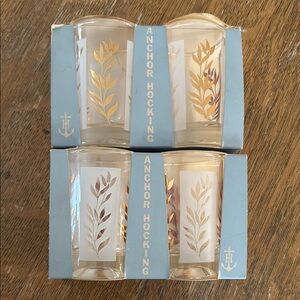 NWT Vintage Rare Anchor Hocking gold flake and frosted leaf Juice Tumblers 4